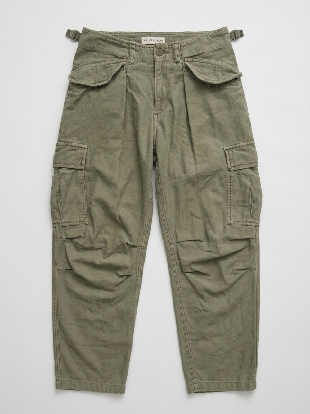 Lucky Brand Drop Crotch Military Cargo Pants Pleated Tapered Leg Pants sz2